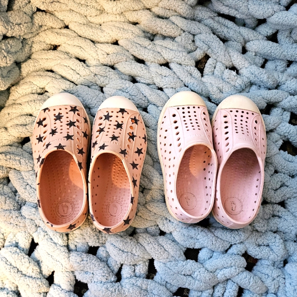 Native Jefferson Pink Waterproof Shoes, Two Pairs